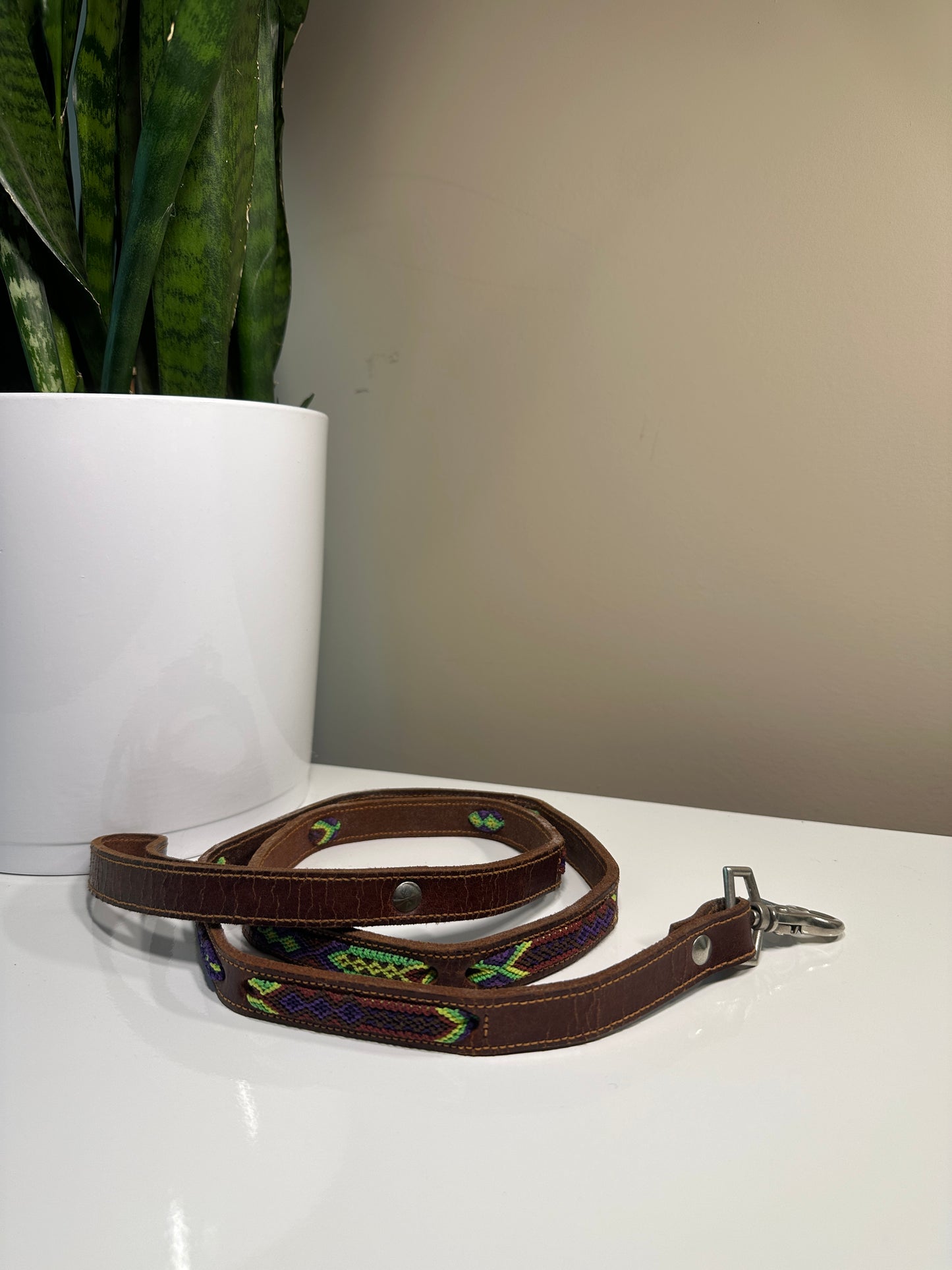 4ft leather leash with stitching